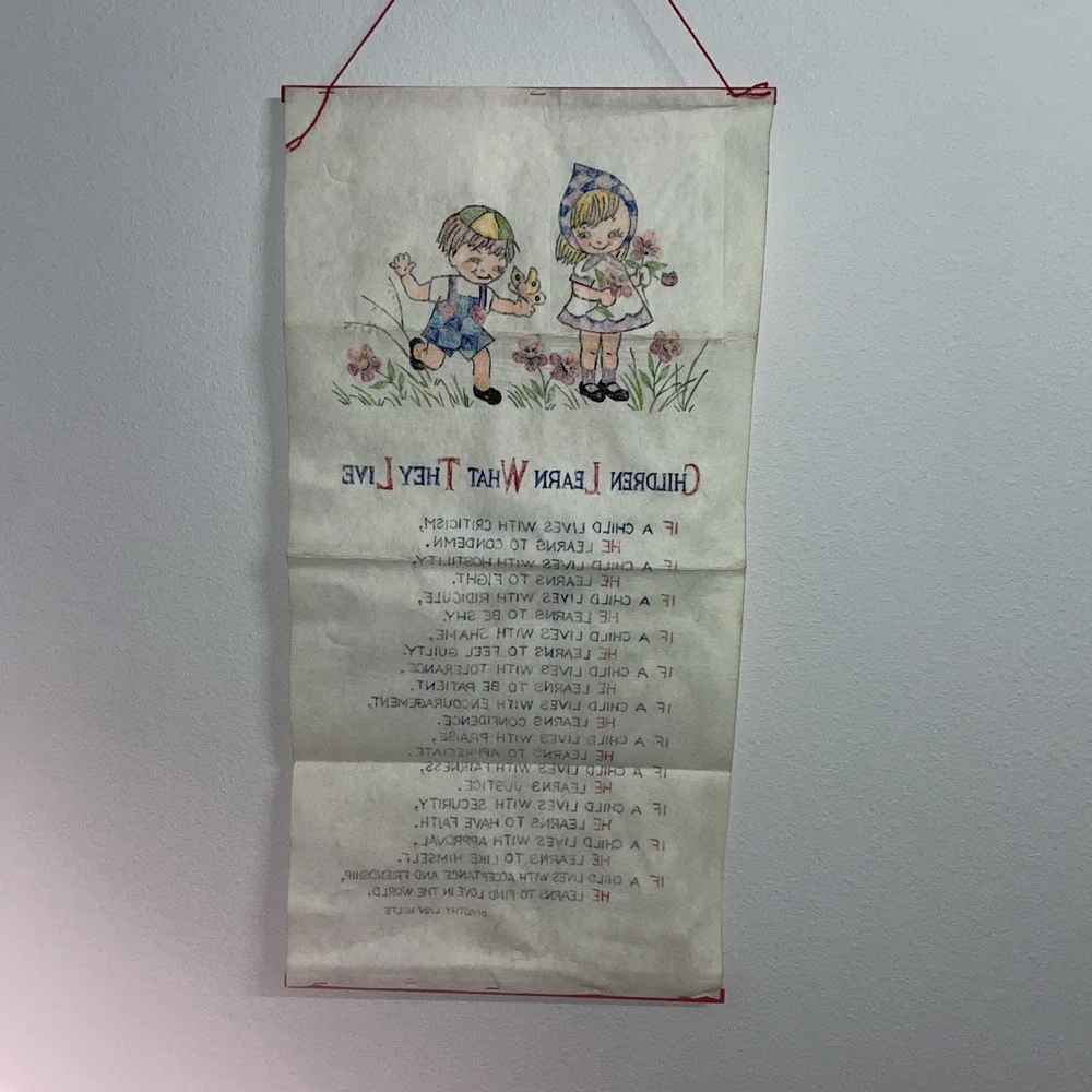 1963 Dorothy Nolte Felt Banner‎ Children Learn What They Live Banner Vintage